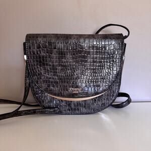 Dune London Edellie Grey Croc Front Flap Snap Detail Crossbody Bag